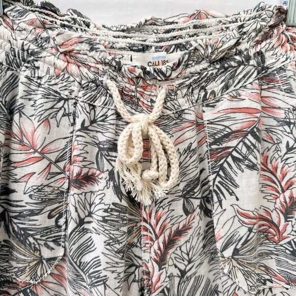 Cali 1850 Linen Blend Straight Leg Tropical Print Pants Drawstring Waist Women S - Picture 3 of 15